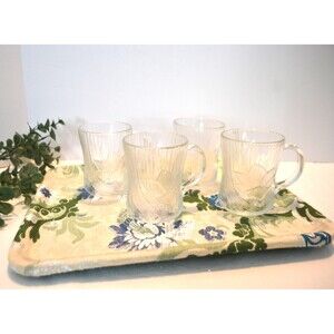 French Mugs Clear Canterbury Crocus Four 10 oz.Arcoroc